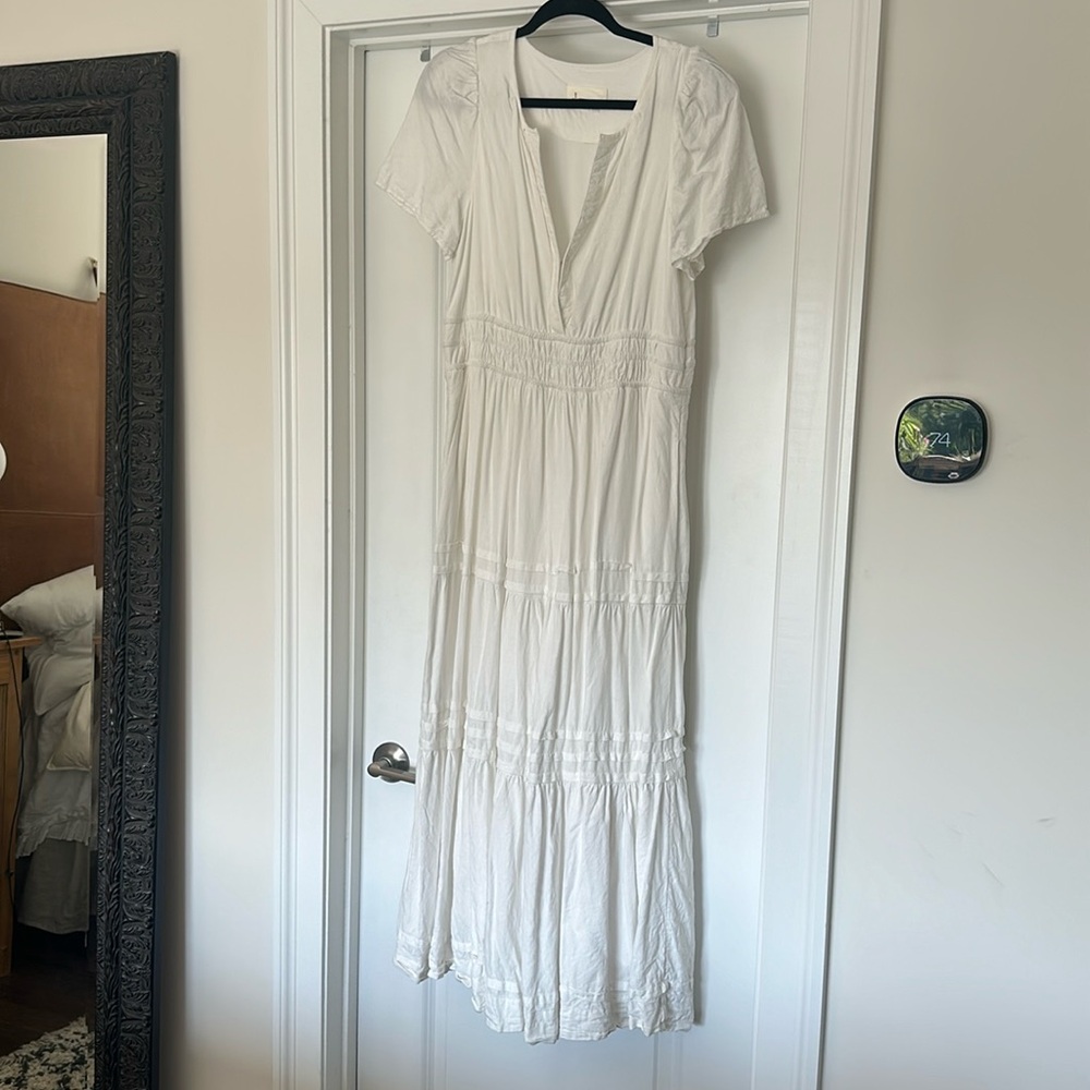 Anthropologie White Somerset Maxi Short Sleeved Dress Size M